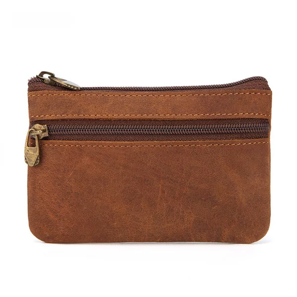Hot Selling Genuine Leather Zipper Coin Purse Creative Korean Style Crazy Horse Cowhide Coin Bag Car Key Bag Bus Card Bag