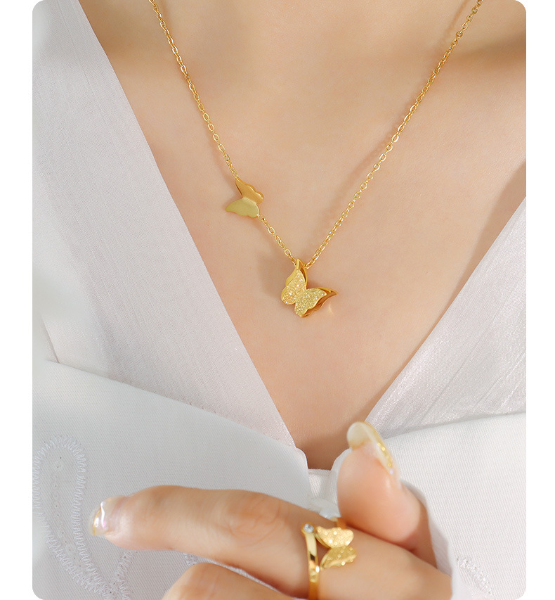 Elegant Butterfly Titanium Steel Inlay Zircon Rings Earrings Necklace