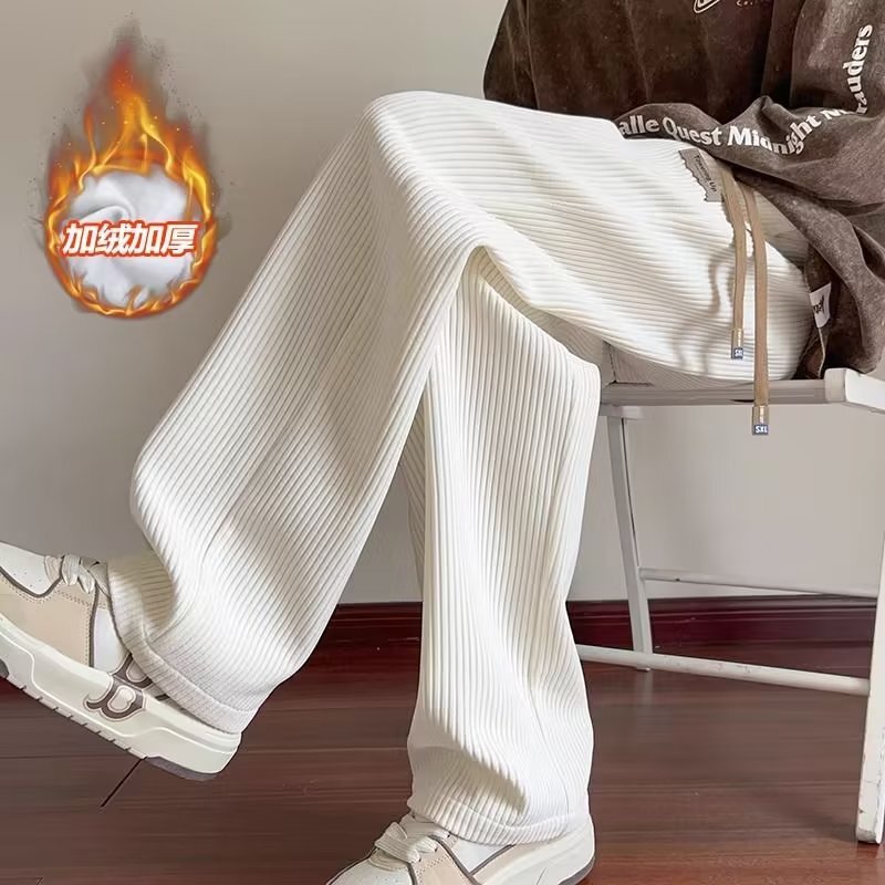 Off-White Corduroy Pants Men Spring Autumn 2024 New Sweatpants Straight Wide-Leg Long Pants Loose Fit Baby Velvet Off-White Corduroy Pants Men Spring Autumn 2024 New Sweatpants Straight Wide-Leg Long Pants Loose Fit Baby Velvet