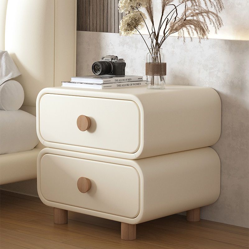 Cream Storage Cabinet Bedroom Leather Simple Modern Solid Wood Simple Installation-Free Style Small Bedside Cabinet Bedside Table