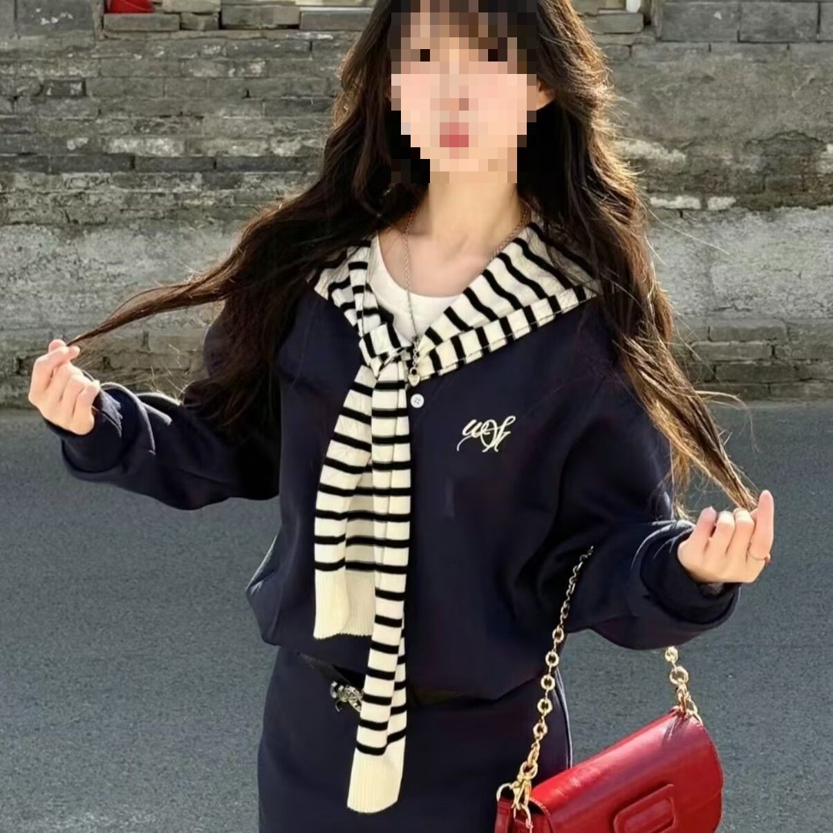 韩系减龄休闲套装女春秋季学院风小个子宽松长袖连衣裙披肩两件套