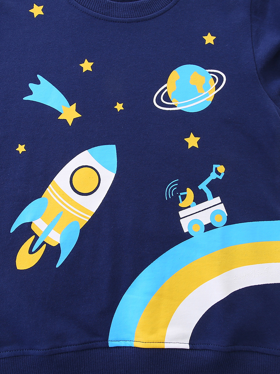 Suéter de moda para niños 26 otoño nuevo estilo europeo y americano suéter de algodón de punto impresión de cohetes camisetas de niños image 5