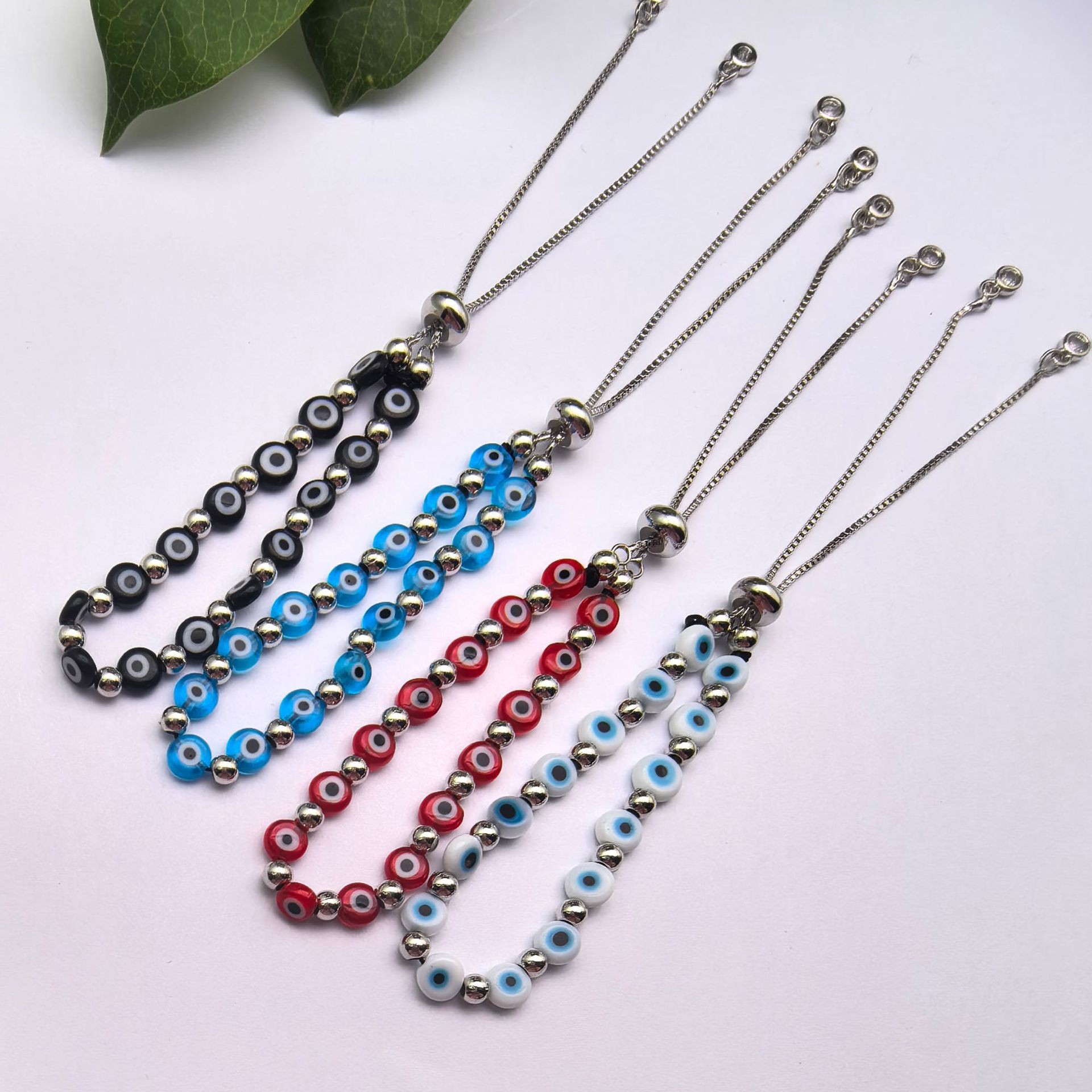 European and American Cross-border Glass 6mm Small Beads Devil's Eye Bracelet Evil Eye Handmade Beaded Bracelet Adjustable