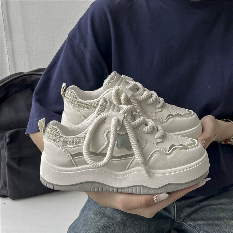 White shoes platform, summer genuine sneakers for leisure