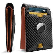 亞馬遜碳纖維斜紋Airtag追蹤器錢包  男士定制真皮防磁盜RFID卡包