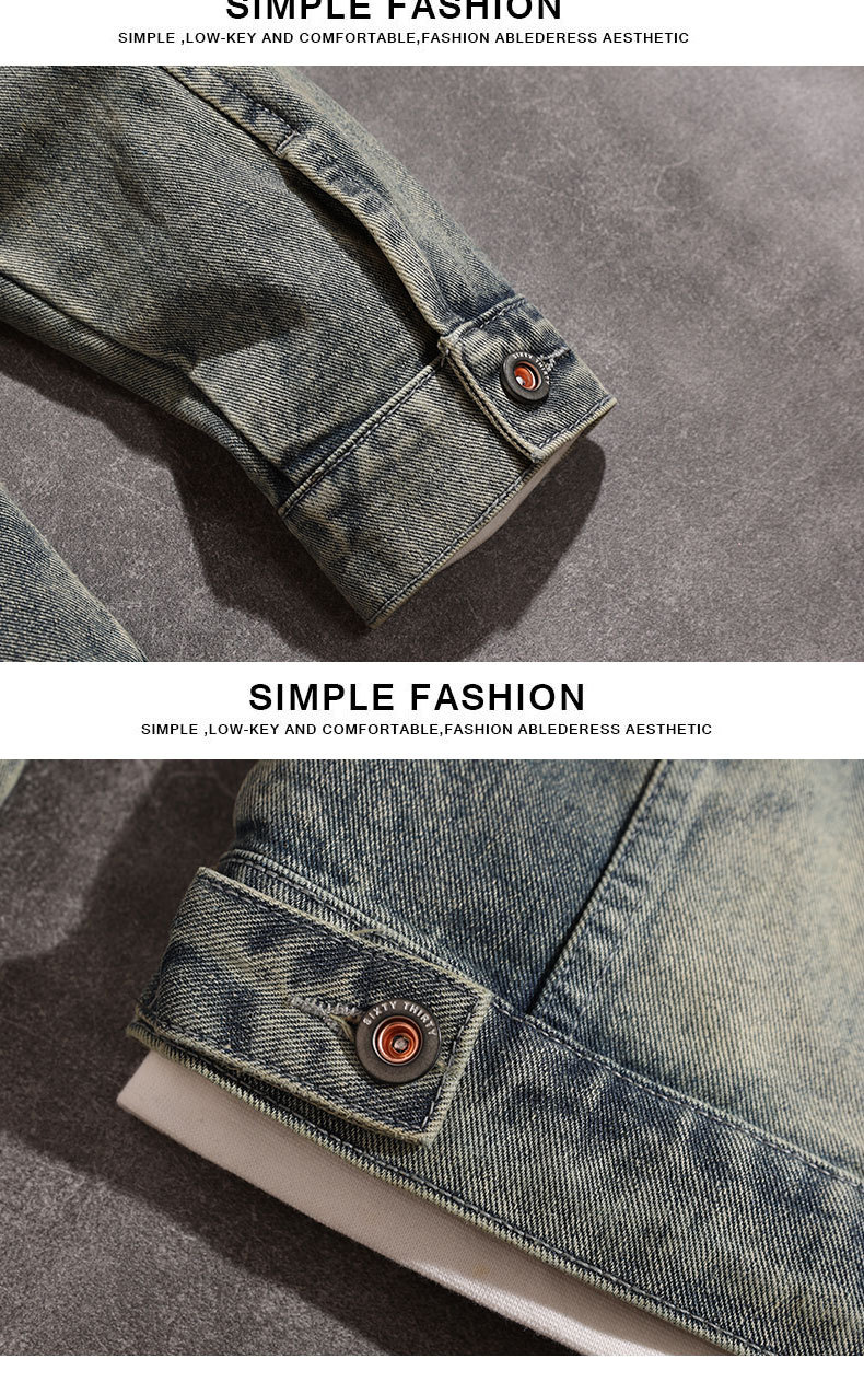 Herr jeansjacka retro lös passform high street stil_voghion.com