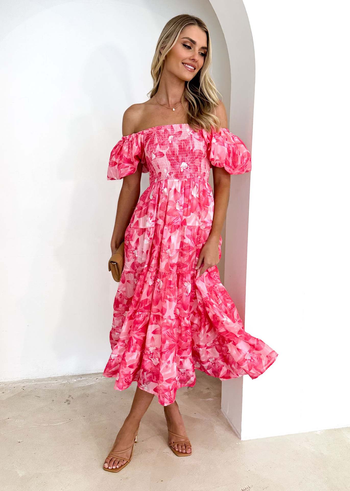 Women's Regular Dress Elegant Classic Style Boat Neck Short Sleeve Flower Maxi Long Dress Travel Daily display picture 36