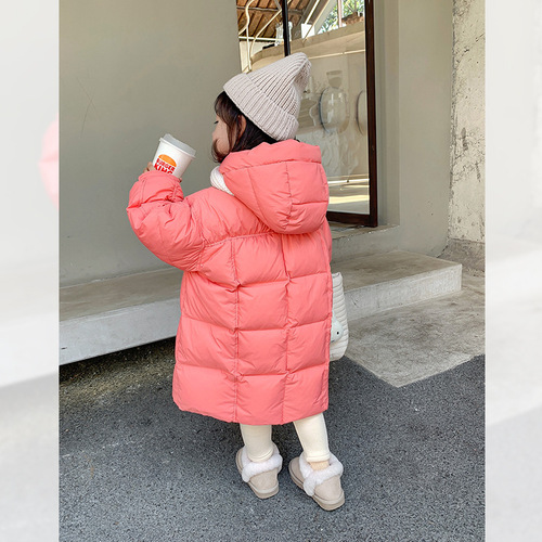 Girls' new winter clothing, small and medium-sized children's milk block down jacket, children's 90 white duck down cotton jacket, baby long thickened jacket