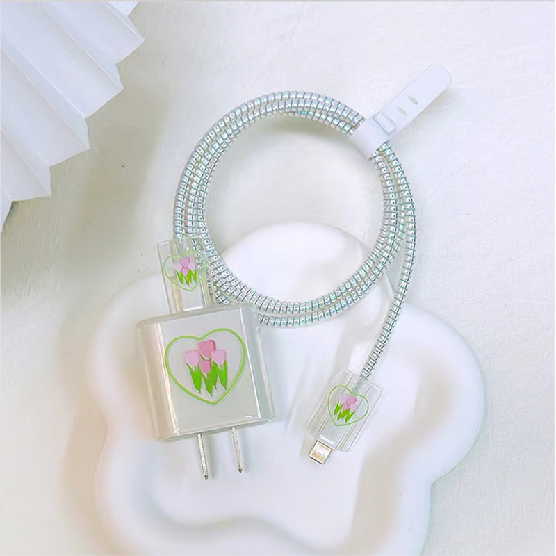 Adecuado para Apple cargador de carga rápida impresión suave caso transparente funda protectora cable morder dispositivo caso cargador funda protectora