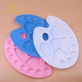 跨境美术塑料调色盘 小梅花调色盘小脚丫调色盘14孔圆形调色盘