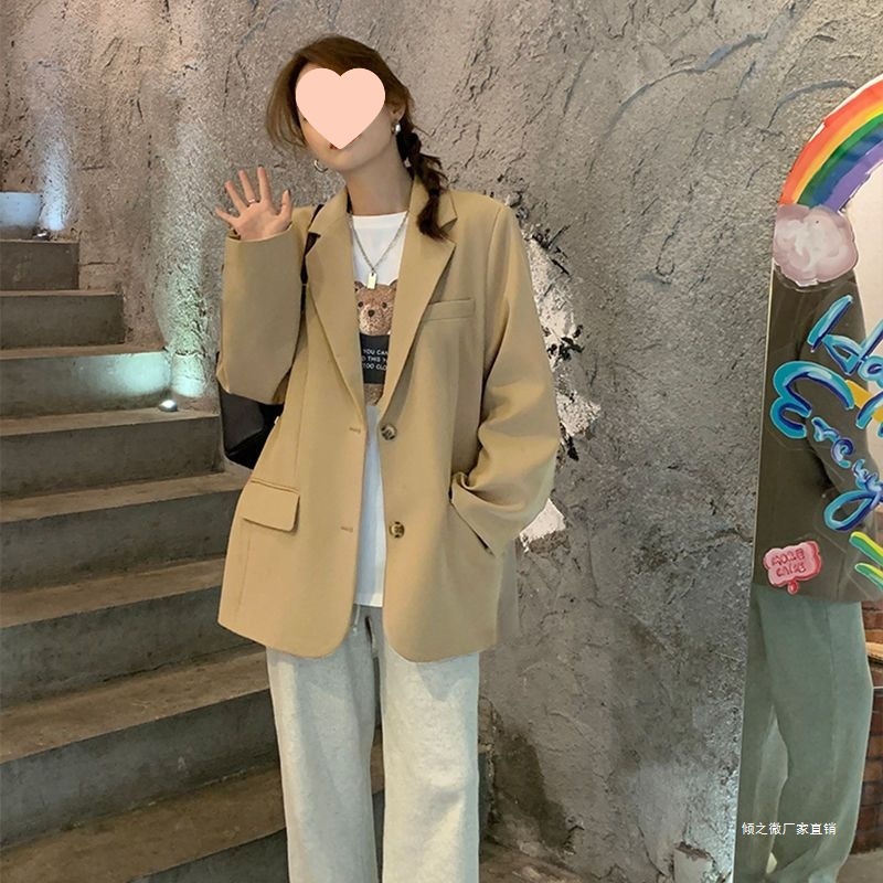 Casual Blazer Women's Loose Khaki Suit Spring New Style Casual College Style Internet Celebrity