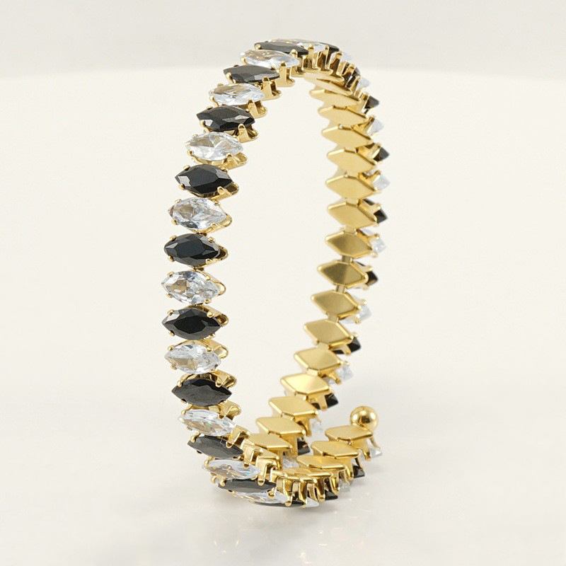 Plating, Inlay Design Stainless Steel Vintage Style Geometric Oval Plating Inlay Zircon Bracelets