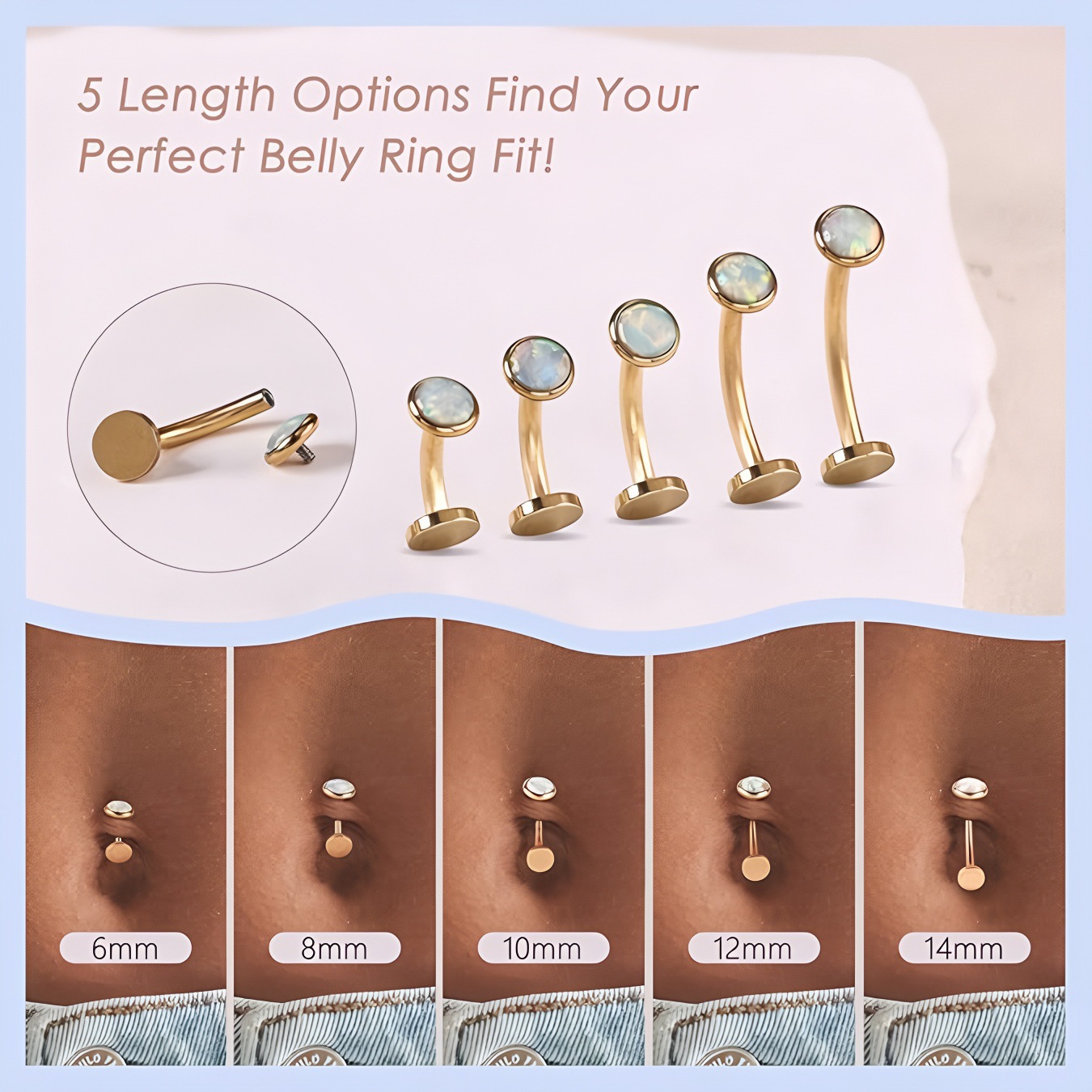 Piercing de umbigo elegante com zircônia e pérola em aço_voghion.com