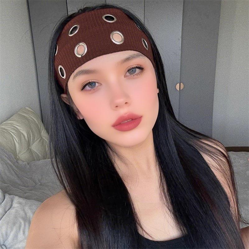 Transfronterizos europeos y estadounidenses correa de cabello personalizada correa de cabello metálica hueca retro banda de cabello elástica punk ancha para mujeres toques de cabello