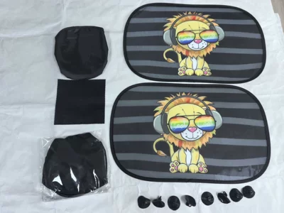 Sun shade: Children's Car Curtains, Sunshades, Magnetic Sunshade - 4930-glasses-lion-8-black-suction-cups