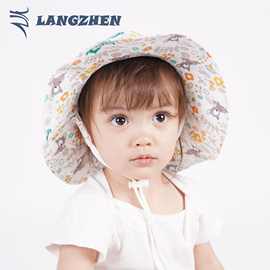 2020儿童帽子梅花鹿印花女童圆顶帽棉质夏季防晒遮阳帽纯棉大帽檐