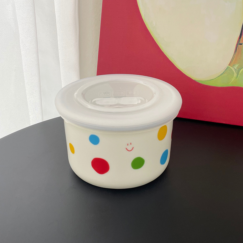 Ins Colorful Polka Dot Baby Food Bowl Ceramic Small Bowl High Temperature Resistant Steamable Food Storage Box Food Grade