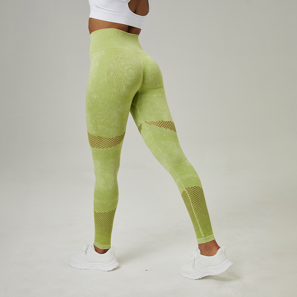 Nuevo hollow-out pantalones de yoga sin costuras ropa de cintura alta Peach Hip lifting fitness pantalones de las mujeres lavado esmerilado apretado Pantalones deportivos