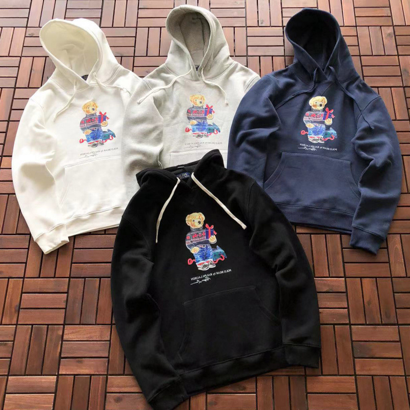 24年春Polo Bear连帽拉夫劳伦小熊卫衣男冬款上衣套头连帽抓绒外