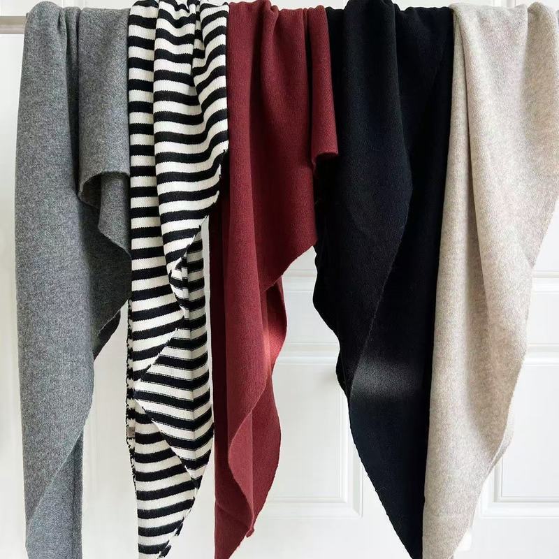 新款条纹羊毛wool披肩加大秋冬新款保暖百搭三角巾针织围巾女围脖|undefined