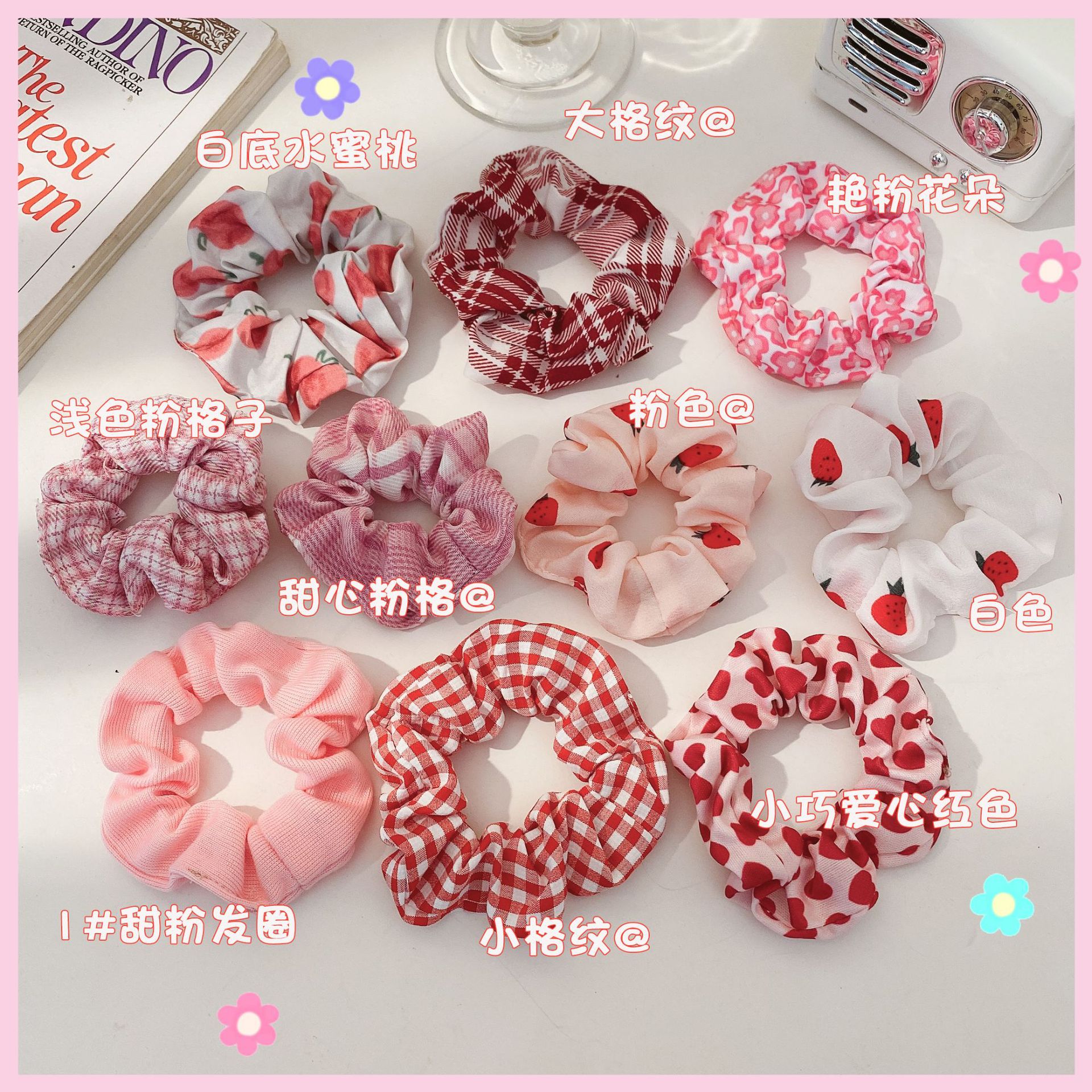 Corea ins rosa chica corazón intestino grueso lazo para el cabello todo fósforo tela cuerda para la cabeza versión coreana bm cerdo círculo grueso lana accesorios para el cabello