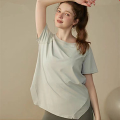 Women's High-End Loose Yoga Suit, Sports Short-Sleeve T-Shirt Running Hoodie, Slim-Fitting Breathable Fitness Top for Summer