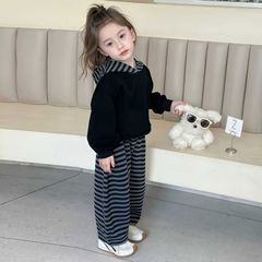 儿童秋款卫衣卫裤套装 宝宝条纹连帽衫 女童运动休闲两件套