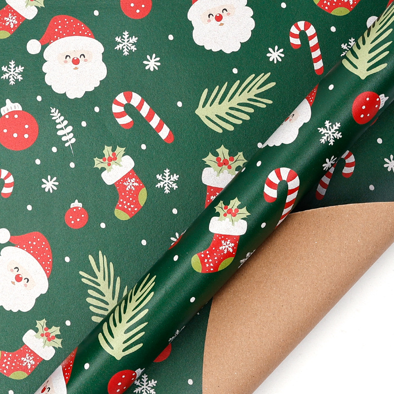 Papel de embalaje de regalos de Navidad transfronterizos Papá Noel campana flocos de nieve Papá Noel flores de embalaje de regalo