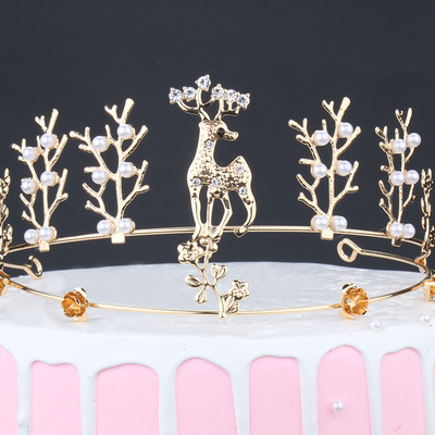 烘焙裝飾皇冠慶生小鹿氣氛派對飾品兒童生日蛋糕王冠工廠批發