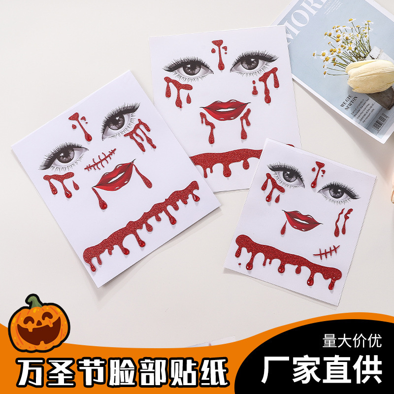 Halloween Scar Tattoo Sticker Waterproof Sweat Horror Bloody Wound Knife Scar Makeup Party Temporary Face Sticker Wholesale Halloween Scar Tattoo Sticker Waterproof Sweat Horror Bloody Wound Knife Scar Makeup Party Temporary Face Sticker Wholesale