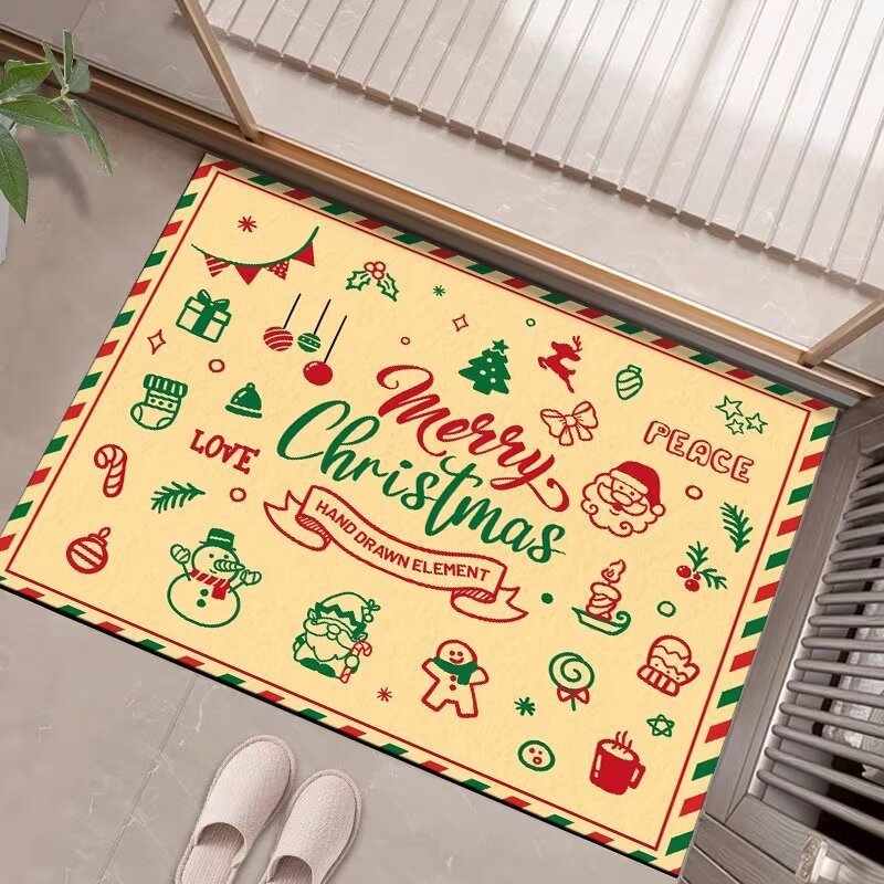 クロスボーダークリスマスクリスタルベルベットフロアマット、ホリデーデコレーションフロアマット、リビングルーム玄関、お手入れが簡単なフロアマット、汚れ防止および耐摩耗性マット|undefined
