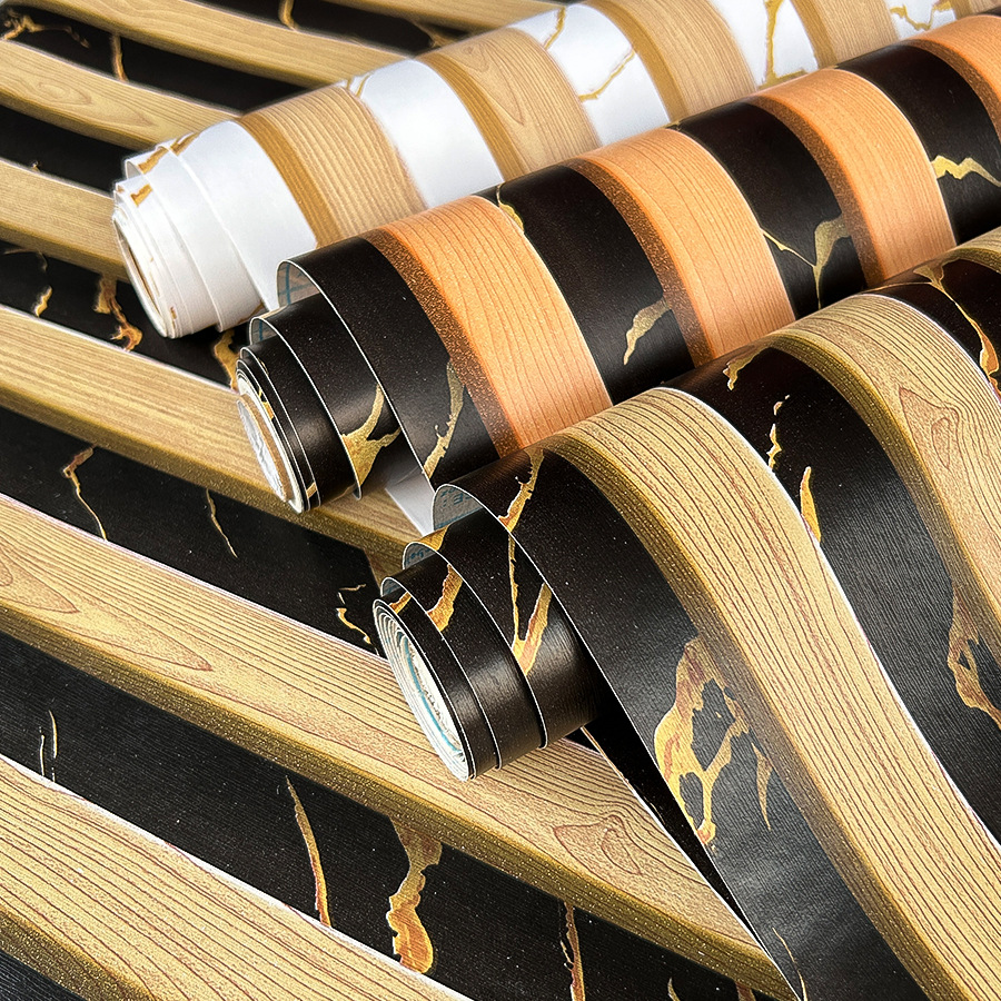 Papel pintado autoadhesivo de madera y mármol negro y amarillo_voghion.com