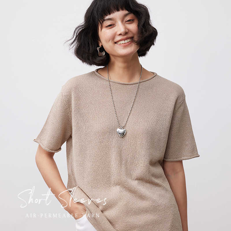 "Breathing Yarn" Japanese and Paper Mulberry Silk Simple Short-sleeved Knitted Shirt Women's Summer T-shirt Fashion Top
