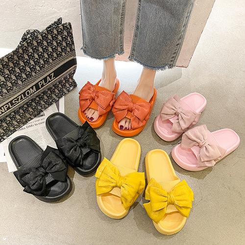  new thick-soled sandals for women summer outer wear bow non-slip indoor cute sponge cake beach one word