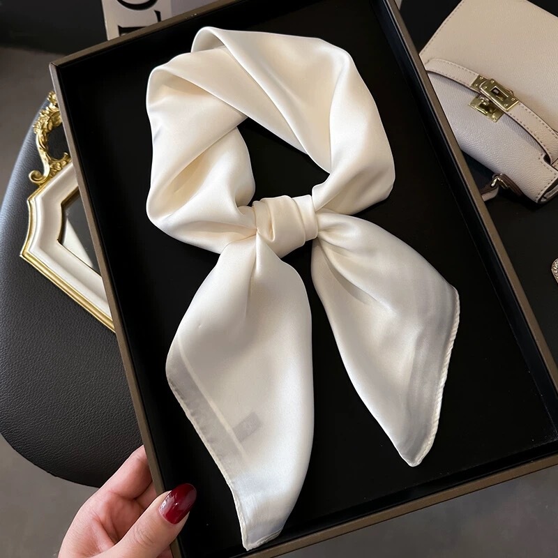 Solid Color Milky White Off-White Small Square Scarf Women's Spring Autumn Summer Shirt Neck Protector Neck Gauze Scarf 70