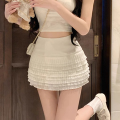 プラスサイズの夏の新しい韓国スタイルの甘いホットガールレーススカート女性のための少し太ったmm露出防止ふわふわケーキスカート