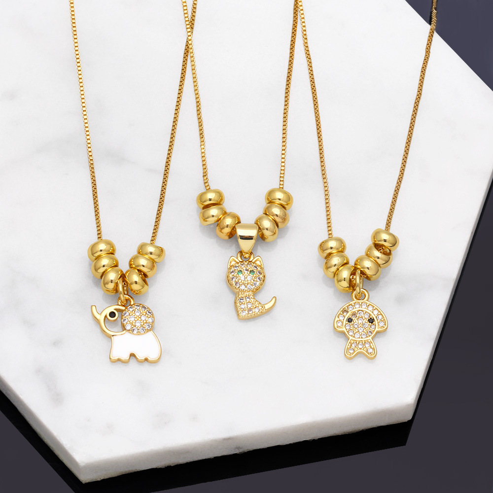 Fashion Simple Compact  Animal Cute Kitten Puppy Elephant  Pendant Zircon Copper Necklace