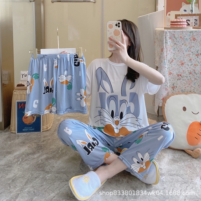 Pijamas transfronterizos de leche de verano pantalones de manga corta tres piezas de dibujos animados lindos ropa de hogar de comercio exterior de labu