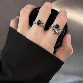 原创暗黑风荆棘戒指男女小众设计肌理感情侣指环感开口戒潮