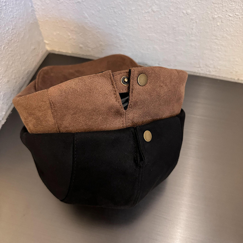 Corea del Sur sólido simple gorra de seda de cauda mujer otoño invierno casual versátil cara pequeña boina marrón hombre