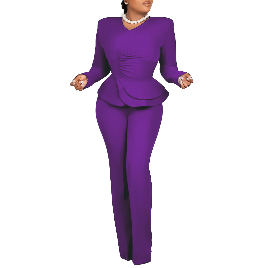 Du Quotidien Femmes Élégant Style Classique Couleur Unie Spandex Polyester Froufrous Plissé Ensembles De Pantalons Ensembles De Pantalons display picture 35