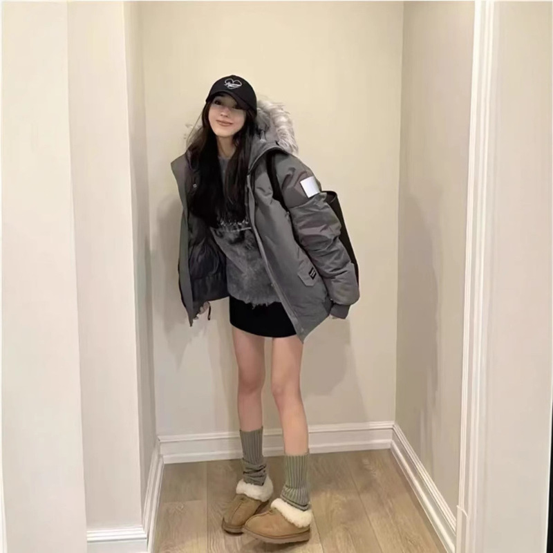 美式复古可拆卸毛领派克服棉服2025新款冬季小个子加厚棉衣女外套|undefined