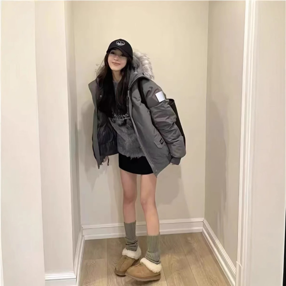 美式复古可拆卸毛领派克服棉服2025新款冬季小个子加厚棉衣女外套