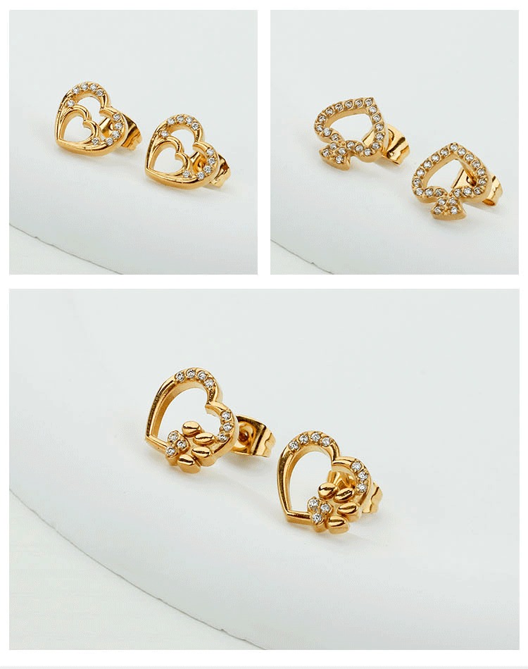 1 Pair IG Style Sweet Heart Shape Hollow Out Inlay Titanium Steel Zircon Ear Studs display picture 2
