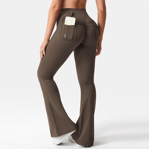 Workwear Pocket Yoga Pants High Elastic High Waist Lift Hip Tight Nudable Quick-Dry Sports Running Fitness Trousers