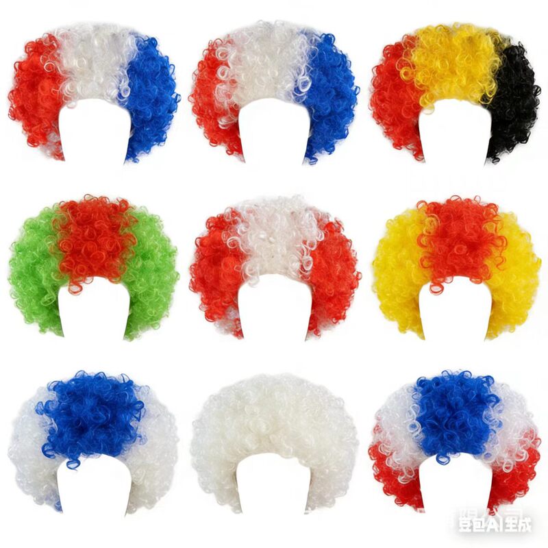 World Cup Fan Wigs of Various Types, Two-Color Party Carnival Festival Wigs, Yiwu Manufacturer Hairpieces, Afro Wigs