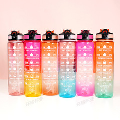 亞馬遜簡約塑料太空杯時尚漸變水杯 戶外運動吸管杯提繩水杯刻度