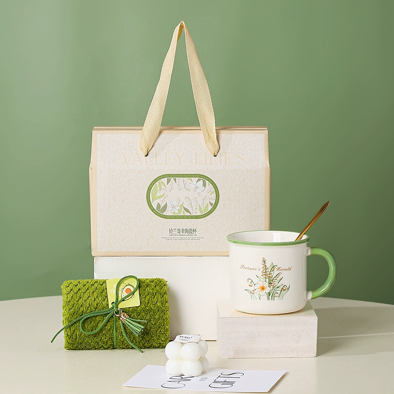 Ceramic towel, creative spoon, tower, tea cup, gift box, orchid, Birthday gift