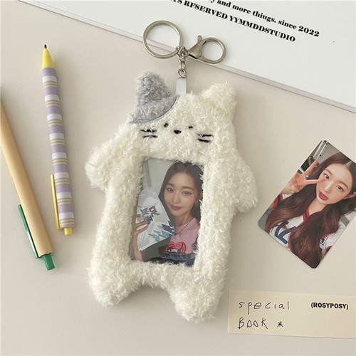 Korean generation 1:1 butter cat and rabbit plush card holder portable ins style campus meal card idol display set pendant