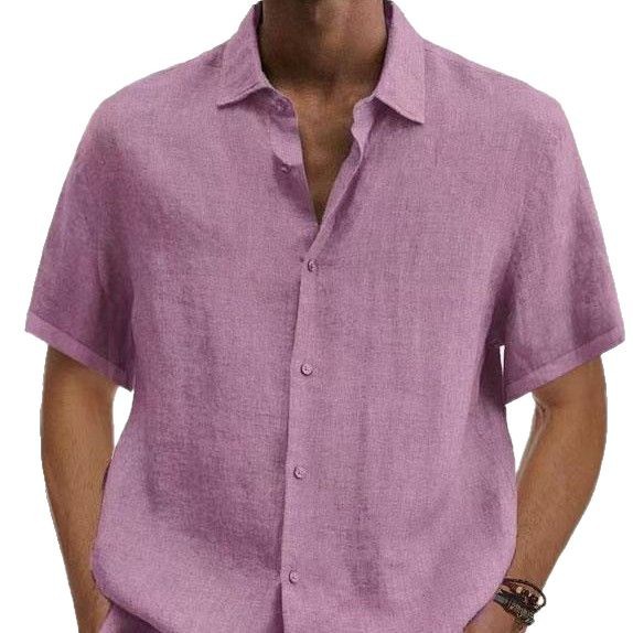 2025 independent station wish Amazon explosions summer v collar button cotton linen solid color men's trendy shirt shirt men